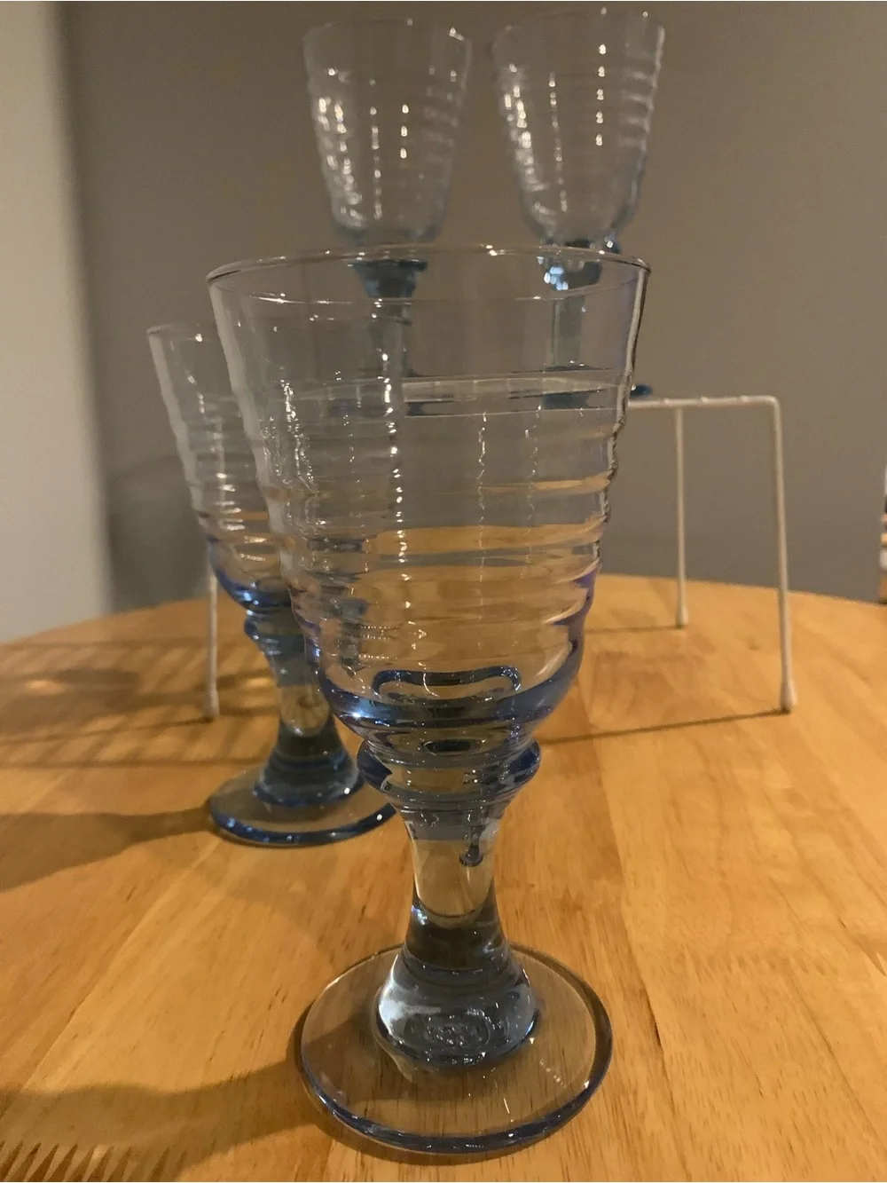 Four Libbey Sirrus Blue Water/ Wine Goblets
